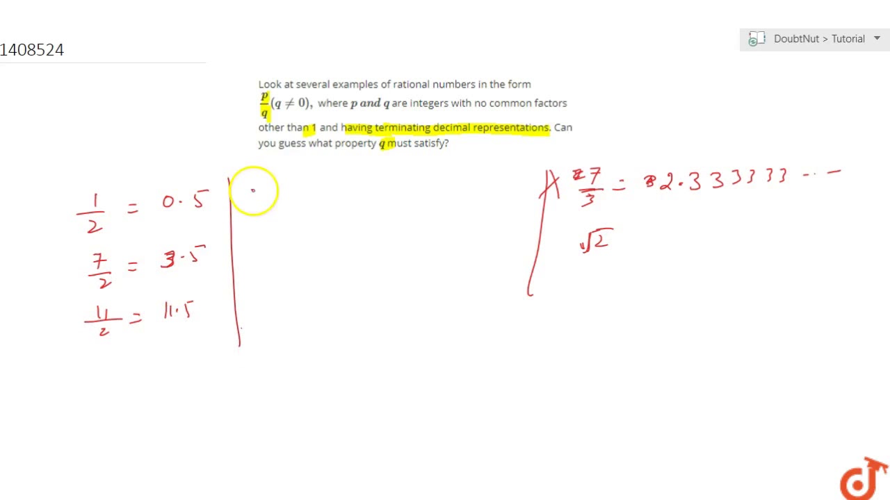 Look At Several Examples Of Rational Numbers In The Form P Q Q 0 Where P A N D Q Are Youtube