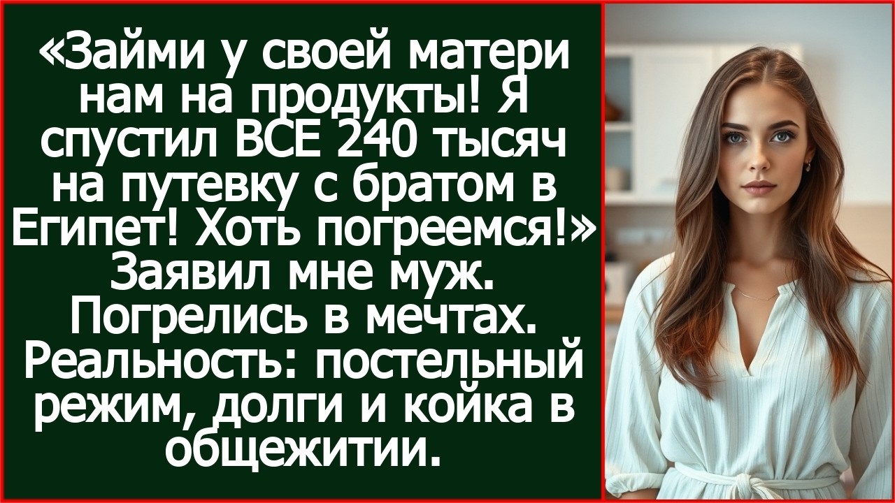 Дорогая, займи у своей матери нам на продукты! Я спустил ВСЕ 240 тысяч на путевку с братом в Египет!