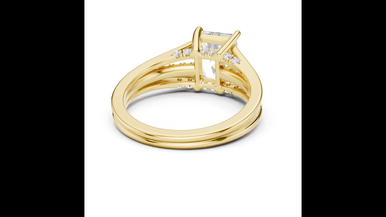 Radiant Cut split shank Band With Hidden Halo Diamond Engagement Ring