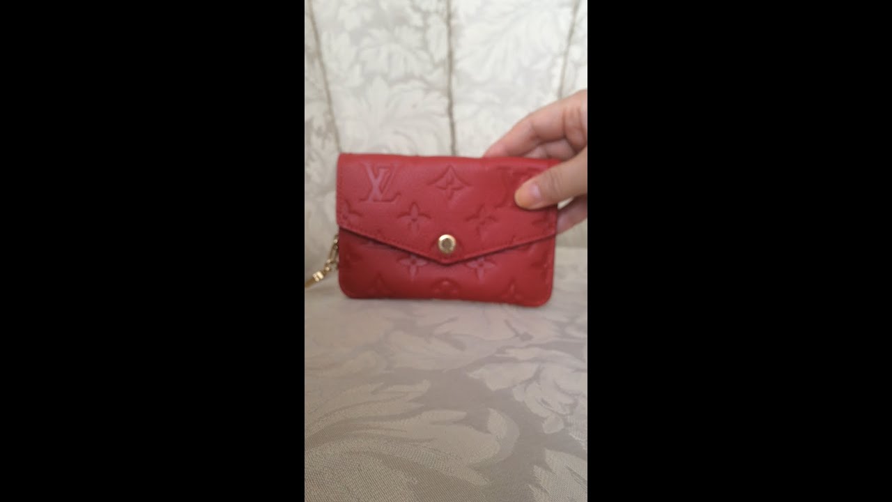 Louis Vuitton Key Pouch monogram empreinte leather in cherry - YouTube