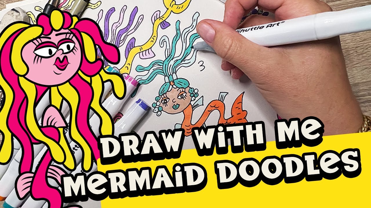 Draw with me & color mermaid doodles | Relaxing sketching, marker art & coloring process