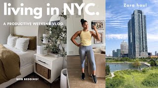 Living Alone in NYC | new bedding, curly haircut, last minute errands and packing for another trip!