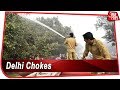Pollution Chokes Delhi As Diwali Approaches; NDMC Sprinkle Water On Roadside Trees