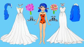 Paper Dolls miraculous Ladybug gets dress up for Wedding day. Doll set for girls