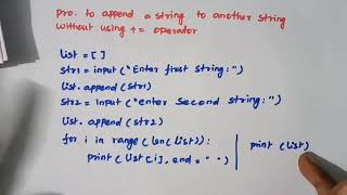 python program to append a string to another string without using += operator