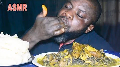 Asmr Mukbang CocoYam Soup Assorted Meat With Garri Fufu/African Food.