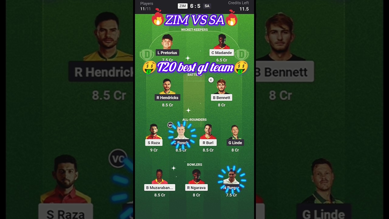 Zim VS SA T20 Dream11 Prediction | Zim VS SA Dream11 Team Of Today Match | 1st t20