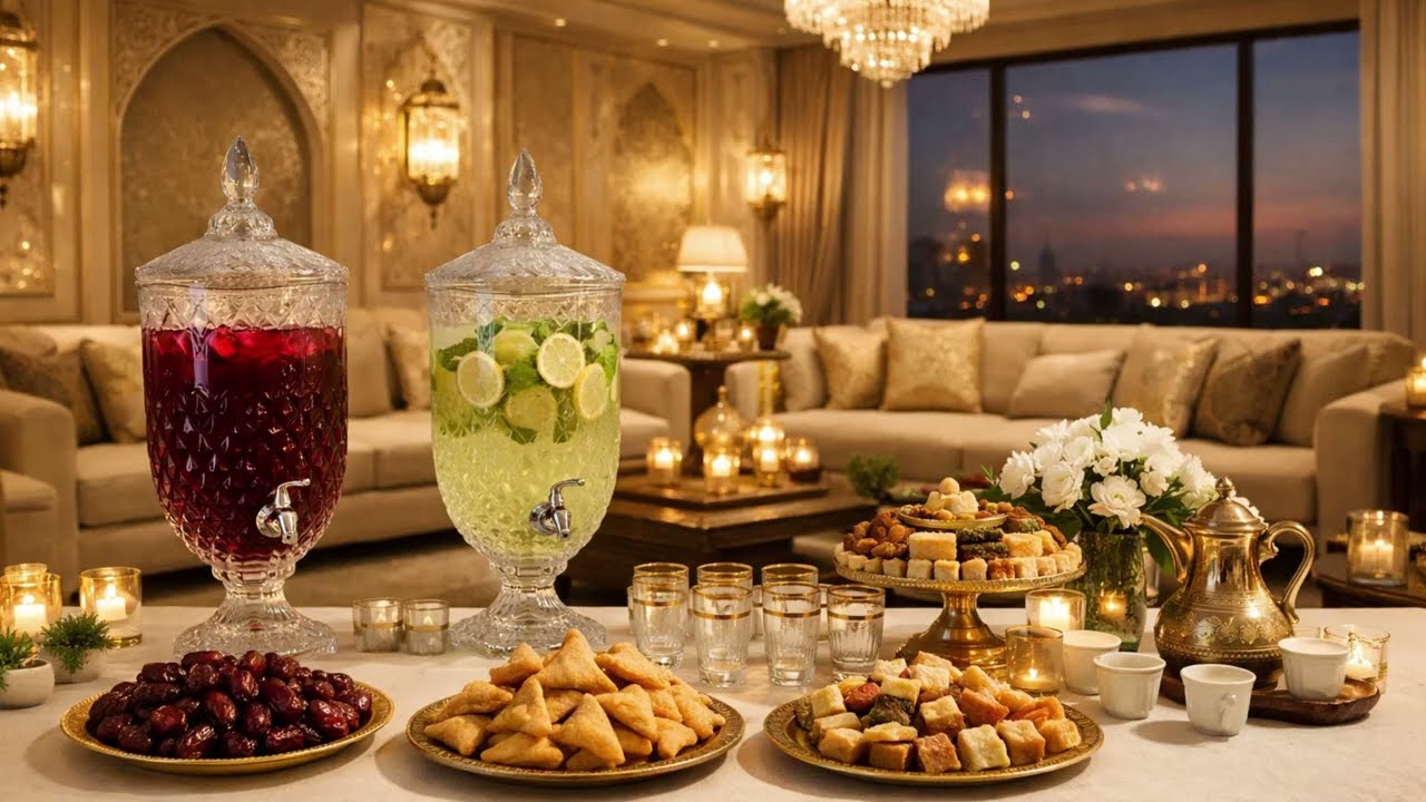 Luxury Arabic Iftar Buffet Ambience | Ramadan Screensaver | بوفيه إفطار رمضاني فاخر | NO ADS