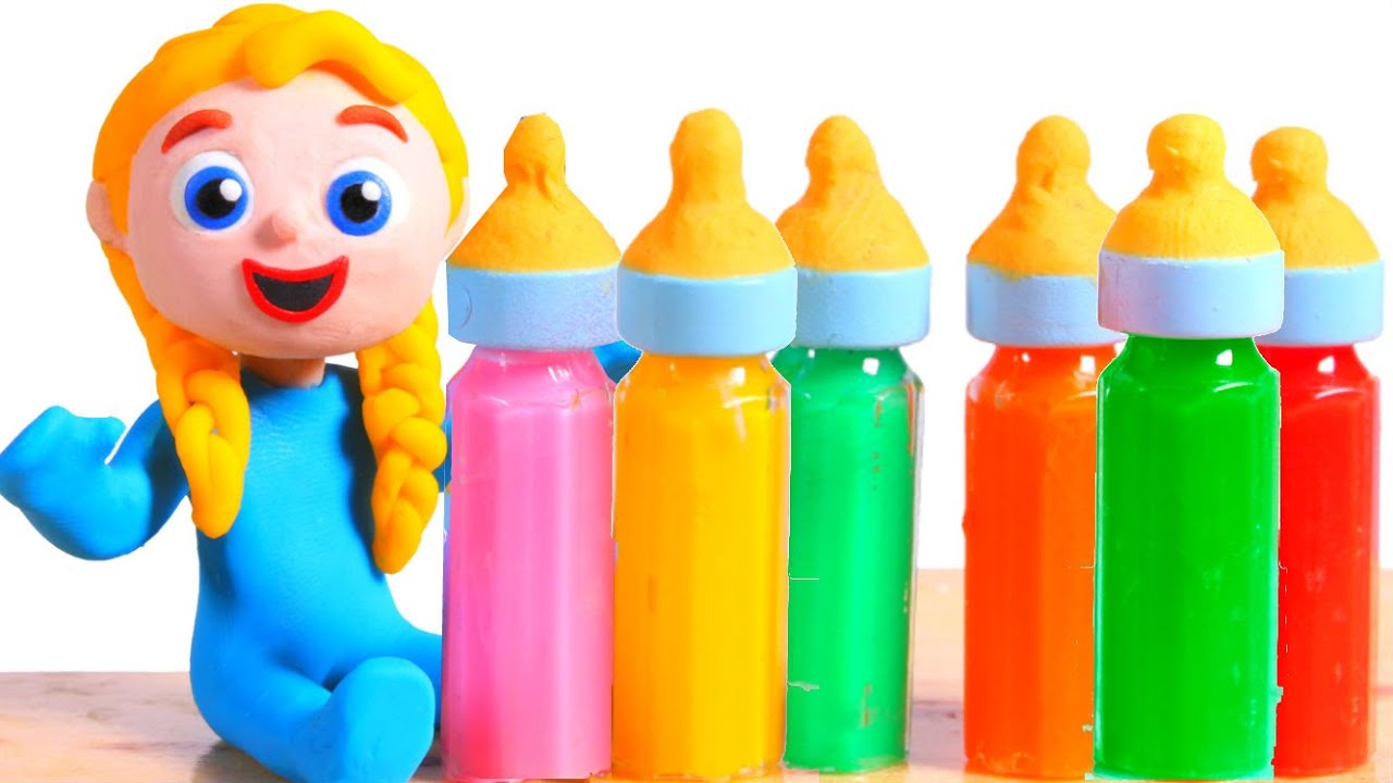 ⁣Baby Elsa Tries Rainbow Baby Bottles ❤️ Play Doh Cartoons