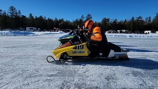 South Branch One Lungas Maine Snowmobile ice oval racing 2024. Watch the whole video! lots of racing