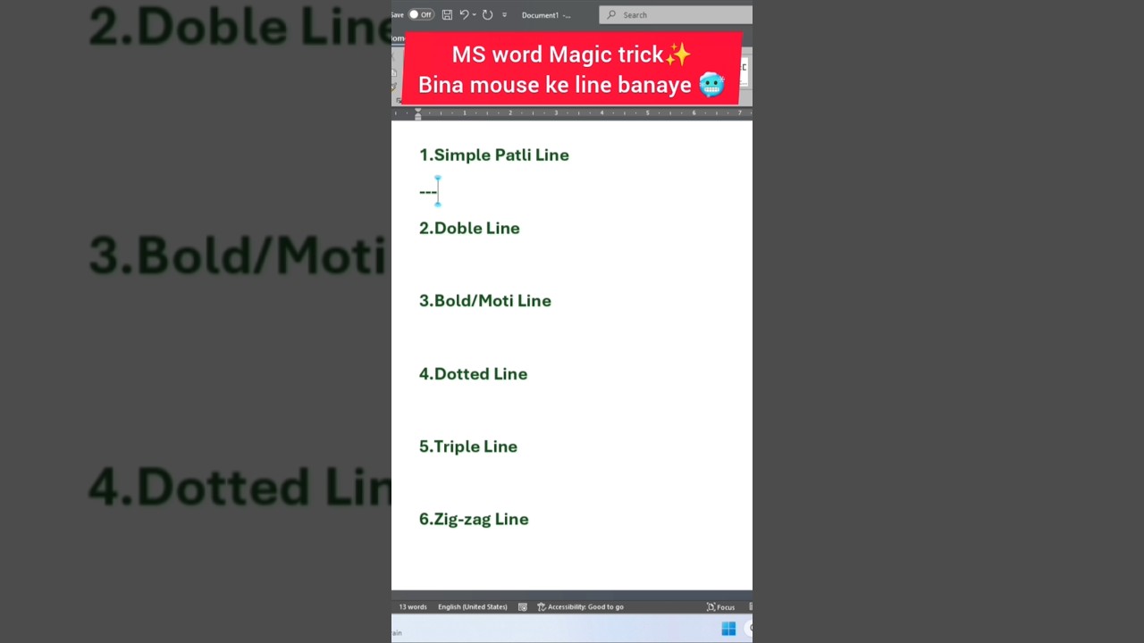 MS Word mein line banane ka sabse fast tareeka 🚀 