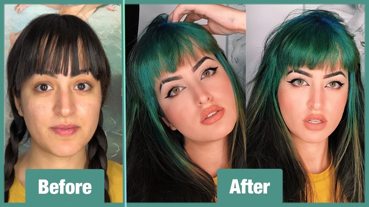 DIY tutorial for dyeing your bangs green with blue hair - wide 9