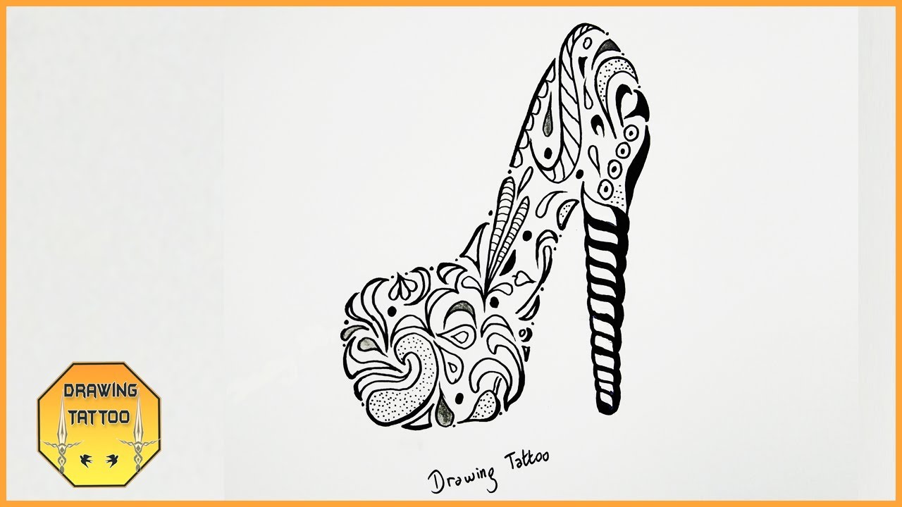 How To Draw High Heel Shoe | Tattoo Design Style - YouTube