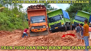 Melihat Keberanian Dua Truk Fuso Oren, Dua Truk Hino Nyaris Terbalik Di Tanah Lunak