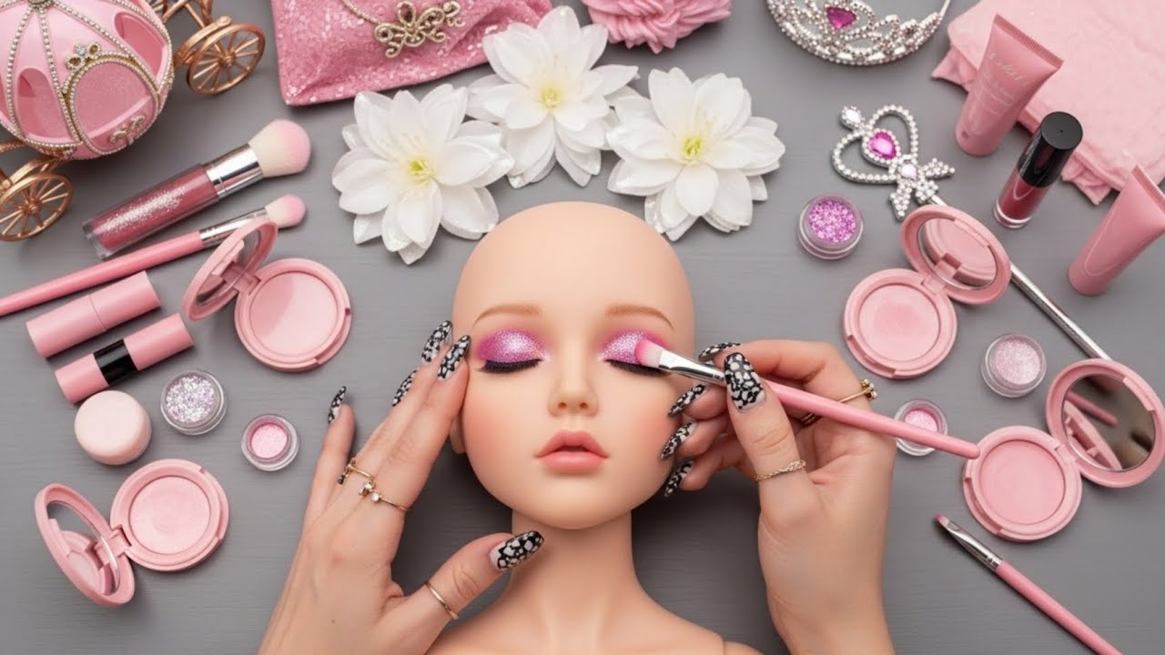 Spring Pink Glow Makeup ASMR on Doll Face | Whispered Sleep Triggers