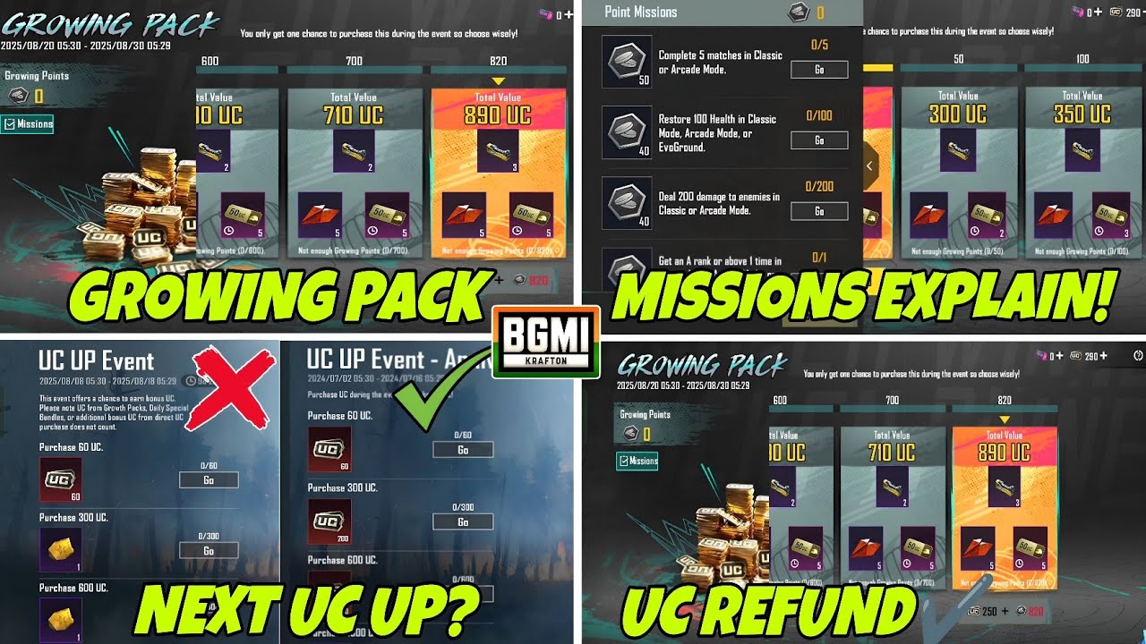 🔴 UC Refund Problem? | Growing Pack Event & Missions Explain | Which Pack Best? | UC UP Release Date