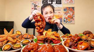 Mukbang with delicious braised pork and seafood