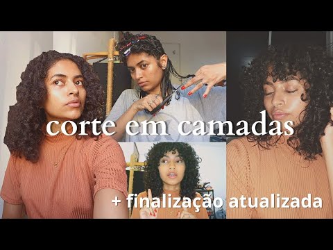 cortando cabelo cacheado sozinha em casa + finalização atualizada (corte em camadas)