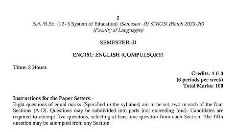 BA / BSc 2nd Semester English Compulsory Syllabus 2024 GNDU University | Ba 2nd Semester Syllabus