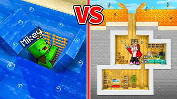 JJ en Mikey: LAVA VS WATER Elementaire geheime basisgevecht in Minecraft - Maizen