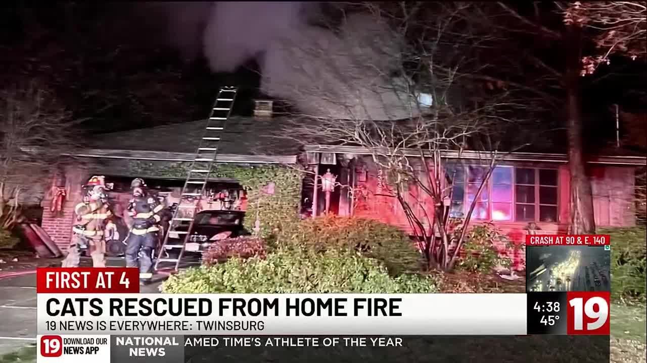 Twinsburg firefighters rescue 2 cats from house fire - YouTube