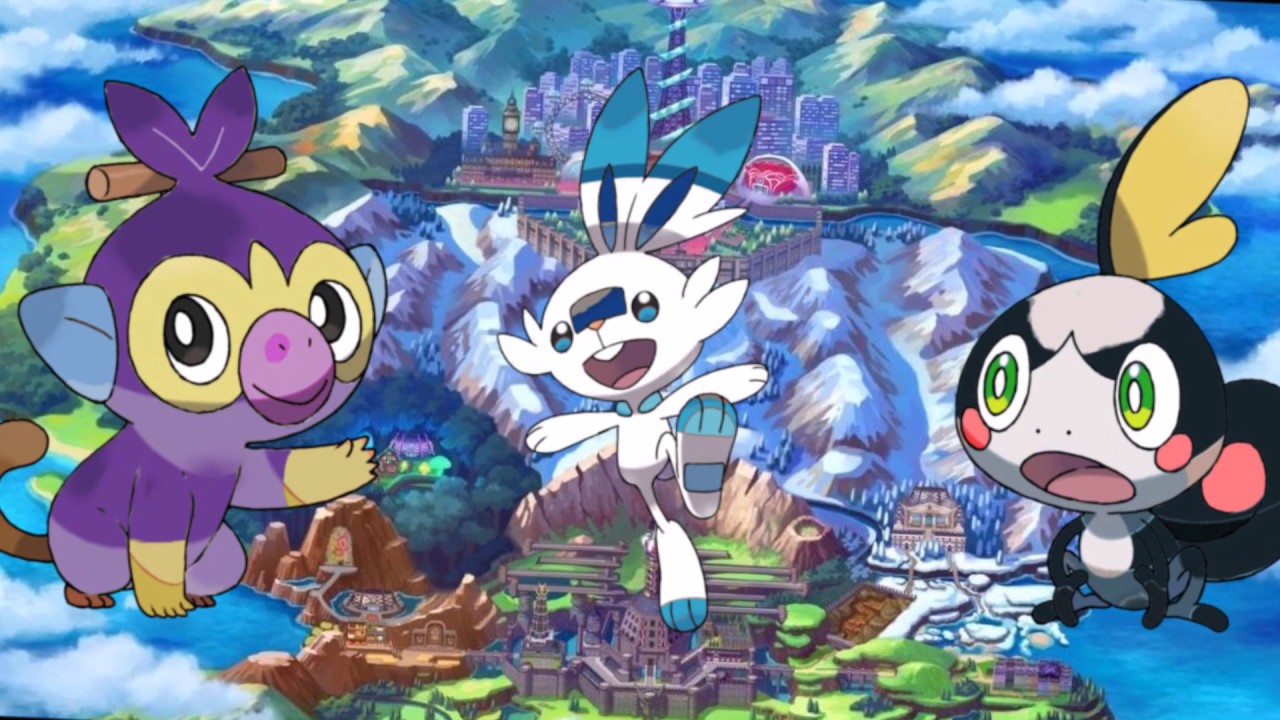 pokemon sword and shield, pokemon 2019, grookey, sobble, scorbunny, shiny g...