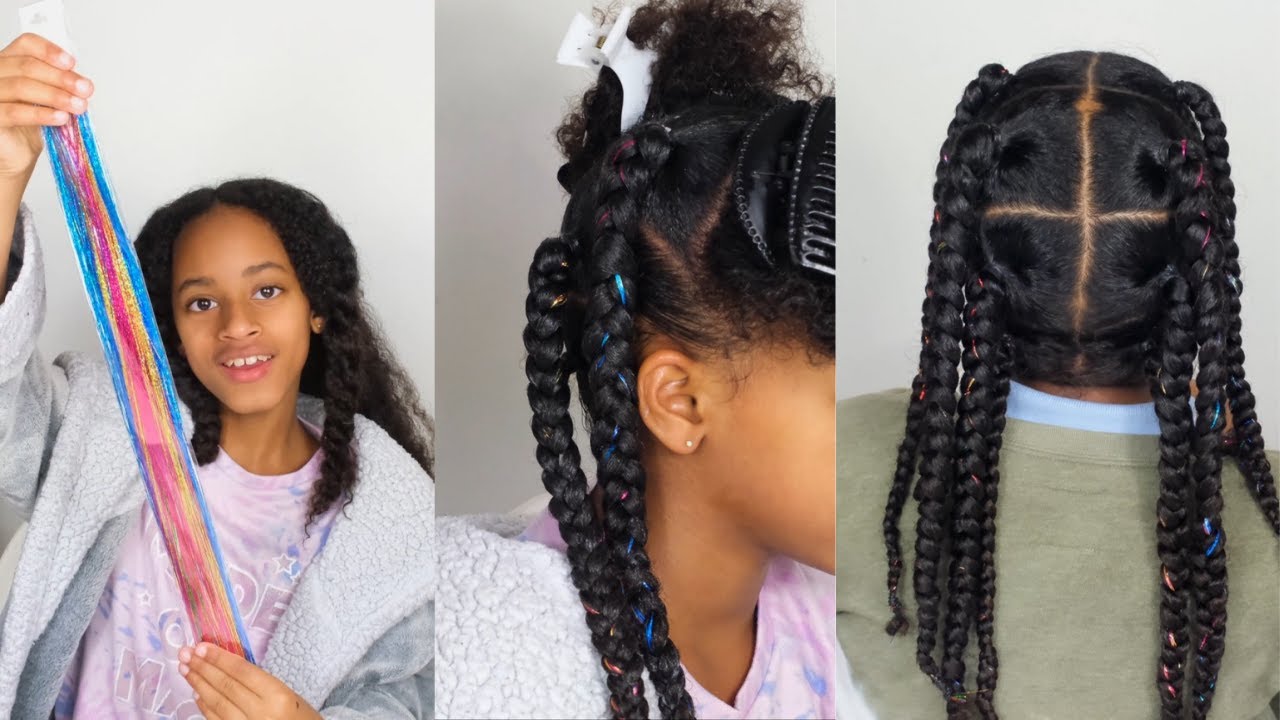 Hair Tinsel On Natural Hair | #braidstyles | Kids Hairstyle - YouTube