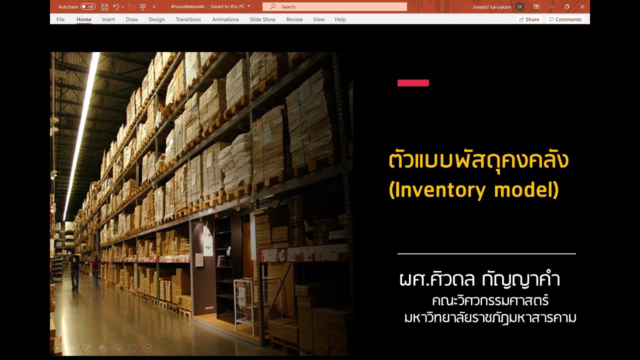 ตัว แบบ สินค้า คงคลัง  Update  รายวิชา: การวิเคราะห์เชิงปริมาณ ตัวแบบพัสดุคงคลัง (Inventory model) part1