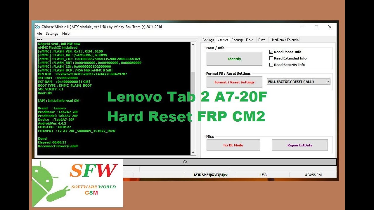 Lenovo Tab 2 A7-20F Hard Reset FRP CM2