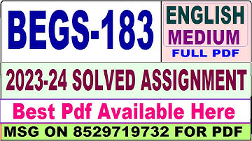 begs 183 solved assignment 2023-24 || begs 183 solved assignment 2024 in English || begs 183 english