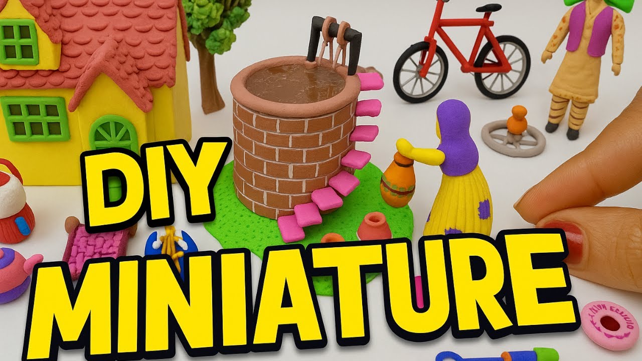 Diy How to Make Polymer Clay Miniature House,Kitchen set, Water well ...