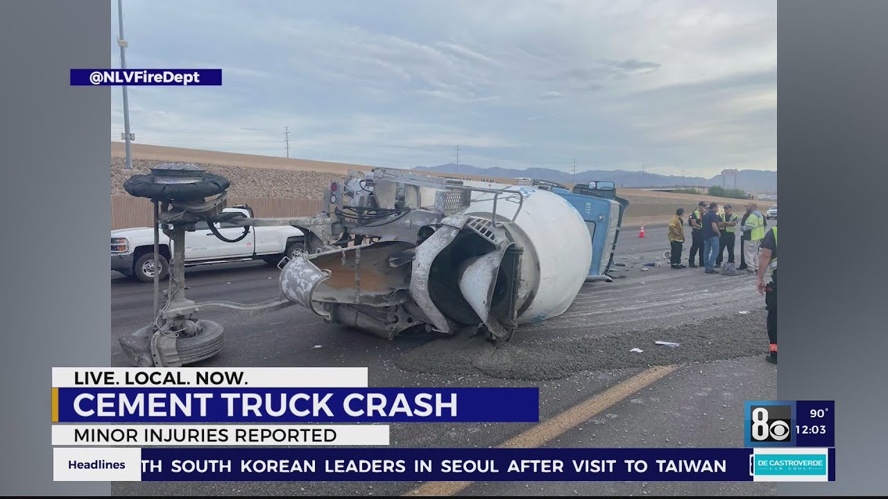 Cement truck rollover causes delays on southbound I-15 and Cheyenne in ...