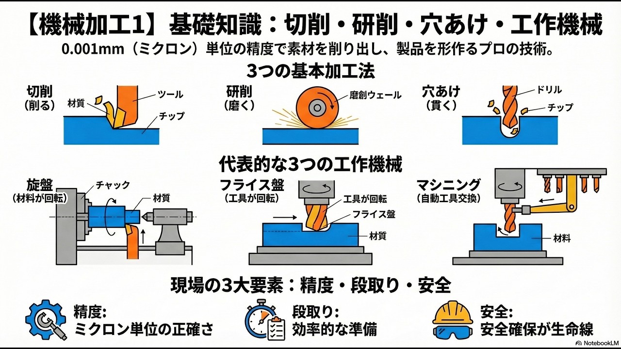 【機械加工1】基礎知識 切削加工/研削加工/穴あけ加工/複合加工/旋盤/フライス盤/マシニングセンタ /金属加工/生産スケジューリング/最適化 ...