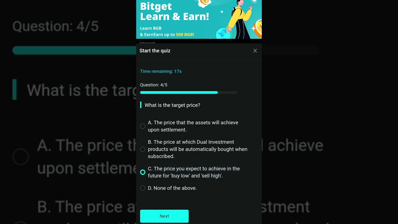 Bitget Earn high returns through Dual Investment Quiz Answers Learn Earn