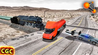 Steam Engine Train Vs Cars on railroad cross #10 BeamNG Drive screenshot 5