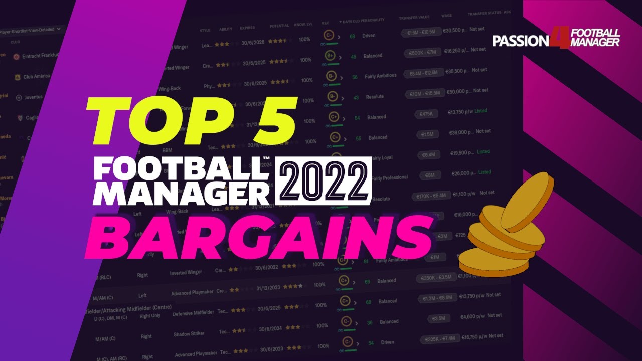 Top 5 FM22 Bargains Football Manager 2022 CHEAP BARGAINS with HIGH