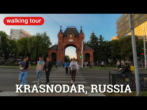 Krasnodar, Rusya | Krasnaya Sokağı | Yürüyüş Turu 4K