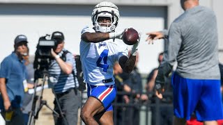 Buffalo Bills' James Cook speaks to the media