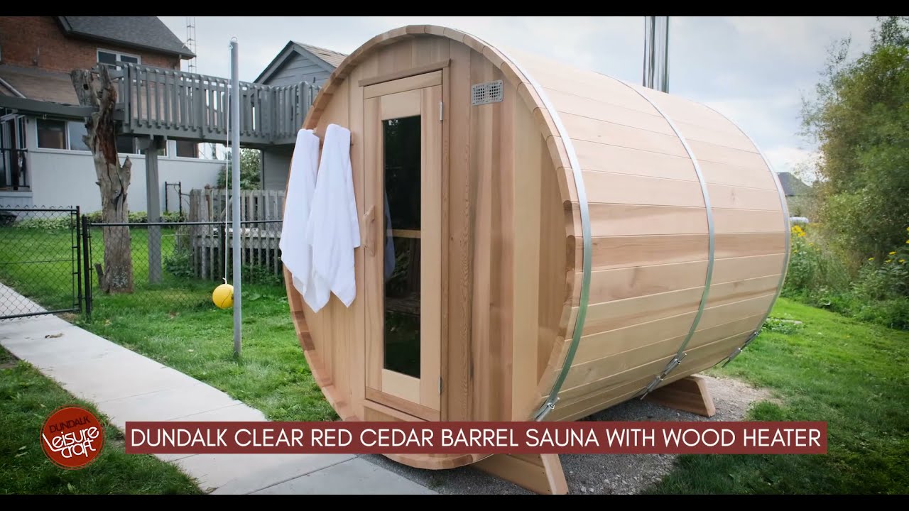 Dundalk Clear Red Cedar Barrel Sauna with Wood Heater - YouTube