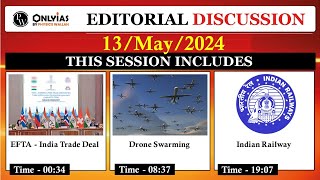 13 May 2024 | Editorial Discussion |  Drone Swarming, Indian Railway, EFTA-India Trade Deal