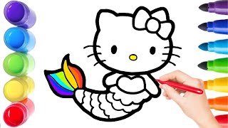 Desenho fofo de sereia da Hello Kitty para colorir e pintar para criancas e bebe