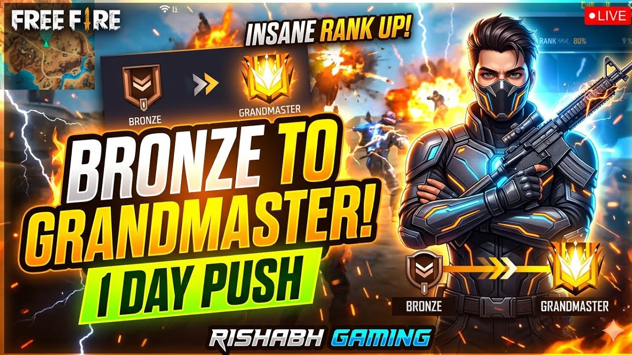 BRONZE to GRANDMASTER in 1 DAY 😱 | 24 Hour Rank Push Live 🔥 | Free Fire ...