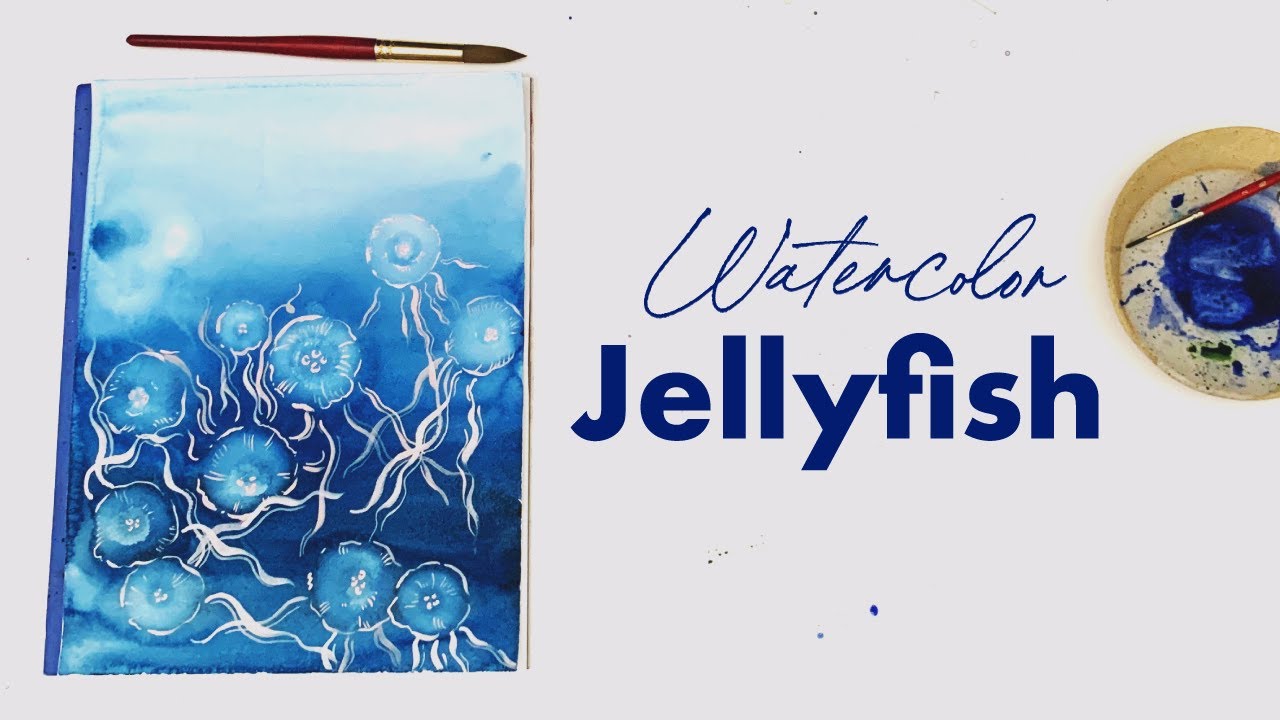 Pearlescent watercolor painting- jellyfish Waterco