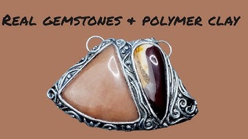 Unique Polymer Clay Pendant Tutorial using real gemstones, Boho style necklace, jewelry, faux metal
