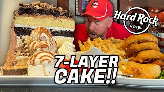 Kitchen Sink Burger Challenge w/ 7Layer Cake at Hard Rock Hotel!!