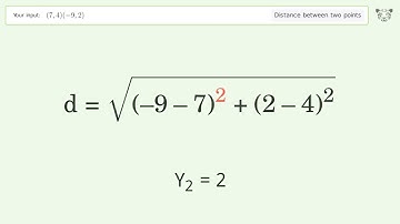 Find the distance between two points p1 (7,4) and p2 (-9,2): Step-by-Step Video Solution
