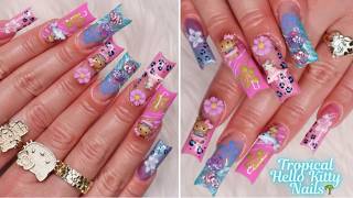 Tropical Hello Kitty Duck Acrylic Nails 🌴🎀 Madam Glam I Am Connected + MelodySusie Drill Bits Review