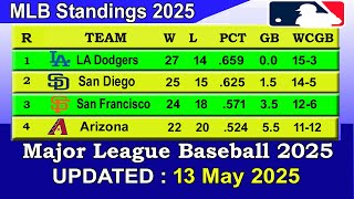 MLB Standings 2025 STANDINGS - UPDATE 13/05/2025 || Major League Baseball 2025 Standings