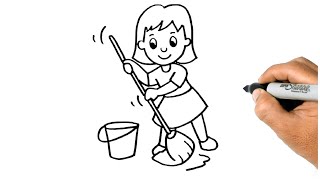 How to Draw a GIRL SWEEPING THE floor Easy and Simple screenshot 5