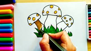 mushrooms 🍄 drawing painting and colouring for kids and toddlers